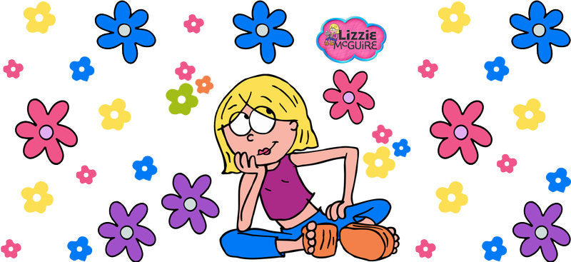 Disney Lizzie McGuire floral character UV DTF cup wrap for 16oz Libbey Glass KA-8327
