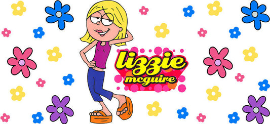 Lizzie McGuire cartoon flower girl cup decal for 16oz glass can UV DTF transfer KA-8328