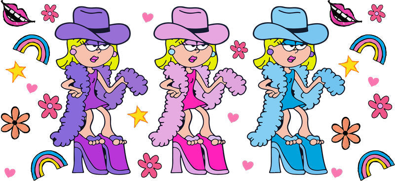 Lizzie McGuire cowgirl trio western cartoon cup decal for 16oz Libbey Glass KA-8353