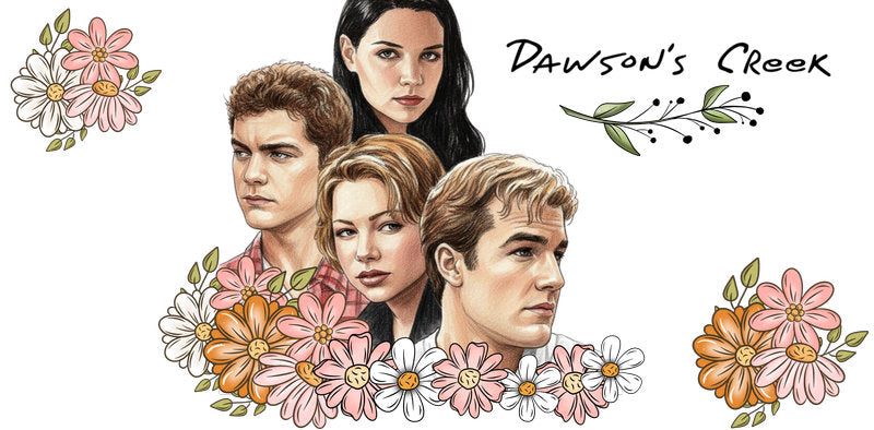 Dawson's Creek floral TV show cup decal for 16oz Libbey Glass with nostalgic cast design KA-8357