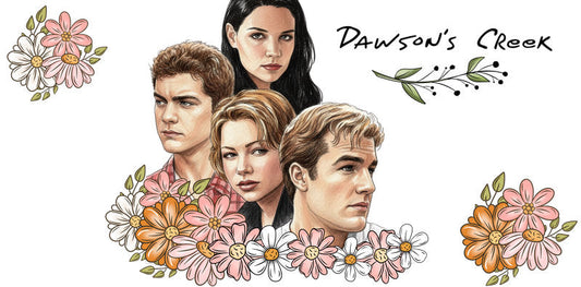 Dawson's Creek floral TV show cup decal for 16oz Libbey Glass with nostalgic cast design KA-8357