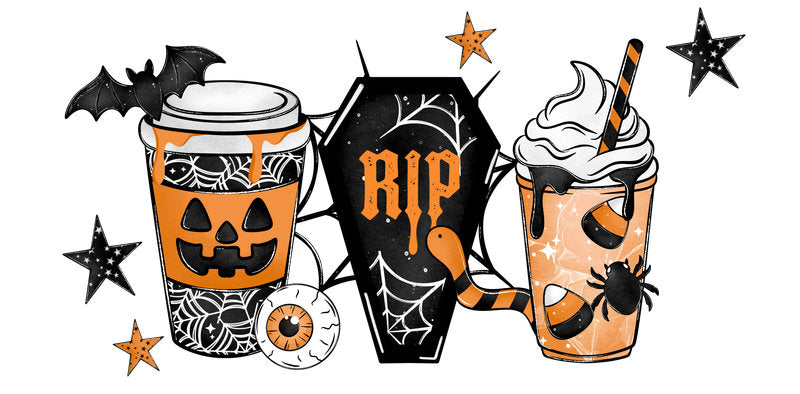 Halloween coffee UV DTF transfer cup wrap for 16oz Libbey Glass with spooky fall drink design KA-8359
