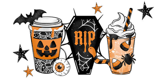 Halloween coffee UV DTF transfer cup wrap for 16oz Libbey Glass with spooky fall drink design KA-8359