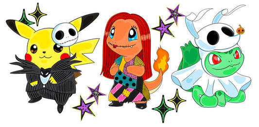Pokemon Halloween UV DTF cup wrap for 16oz Libbey Glass with spooky cute character artwork KA-8364