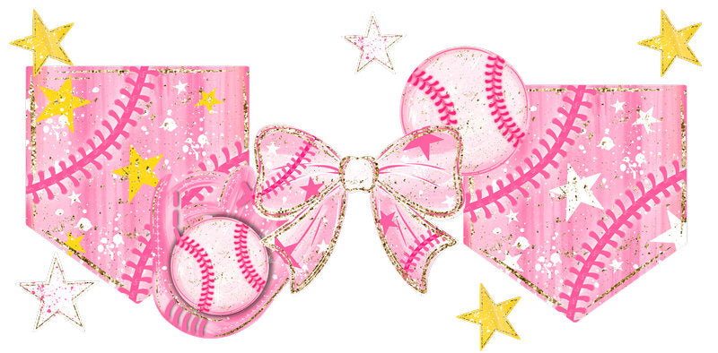 Softball bow cup decal for 16oz Libbey Glass with pink softball ribbon and sporty design KA-8369