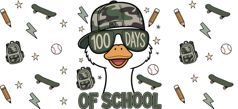 100 Days Duck UV DTF cup wrap for 16oz Libbey Glass with cute duck and milestone graphics KA-8433