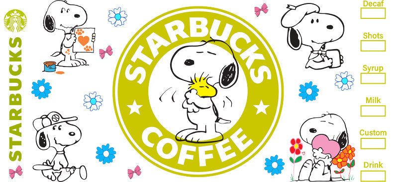 Yellow Coffee Lover Cartoon 16oz UV DTF Transfer Cup Decal for Libbey Glass KA-8488