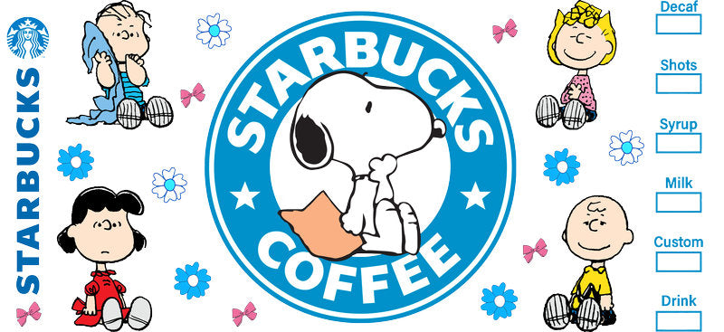 Blue Coffee Lover Cartoon 16oz UV DTF Transfer Cup Decal for Libbey Glass KA-8490