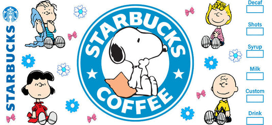 Blue Coffee Lover Cartoon 16oz UV DTF Transfer Cup Decal for Libbey Glass KA-8490