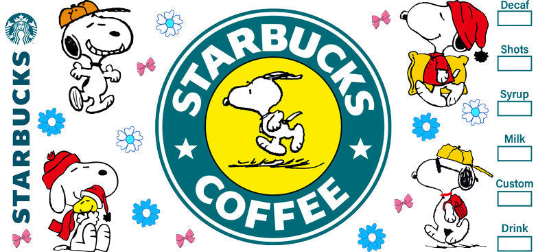 Green Coffee Lover Cartoon 16oz UV DTF Transfer Cup Decal for Libbey Glass KA-8494