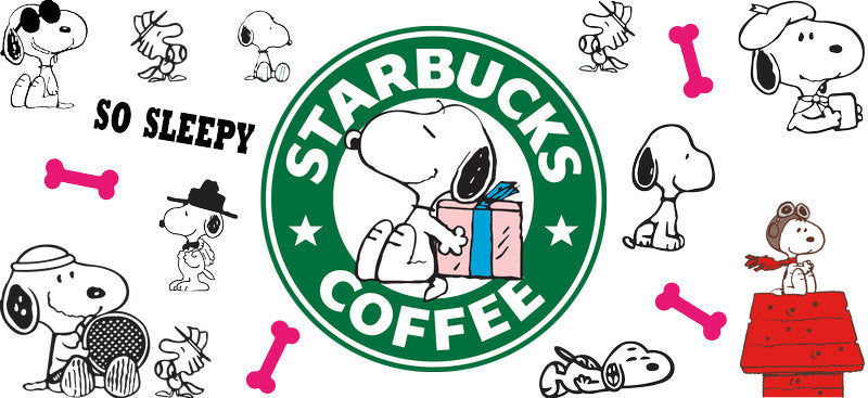 Green Coffee Lover Cartoon 16oz UV DTF Transfer Cup Decal for Libbey Glass KA-8507