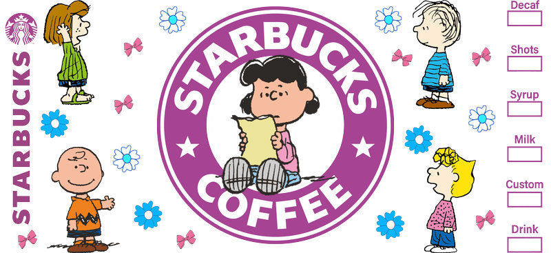 Purple Coffee Lover Cartoon 16oz UV DTF Transfer Cup Decal for Libbey Glass KA-8535