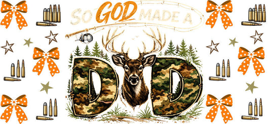 God Made A Hunting Dad 16oz UV DTF Transfer Cup Wrap for Libbey Glass KA-8552
