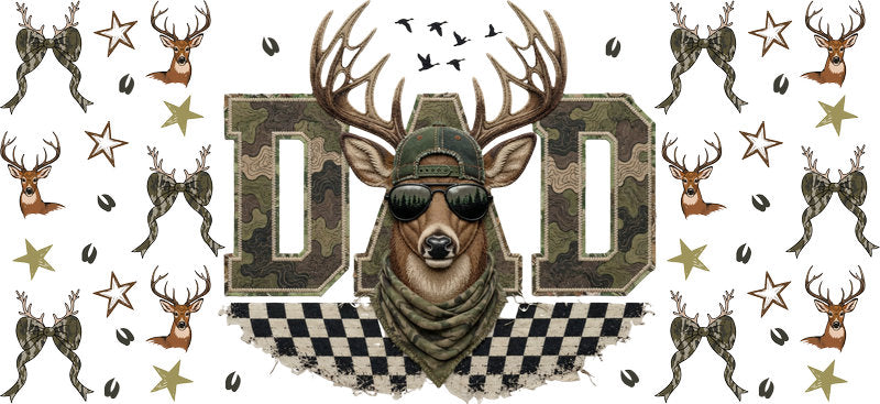 Buck Deer Dad Design 16oz UV DTF Transfer Cup Wrap for Libbey Glass KA-8563