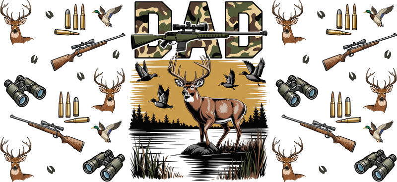 Dad Hunting Life Graphic 16oz UV DTF Transfer Cup Wrap for Libbey Glass KA-8592