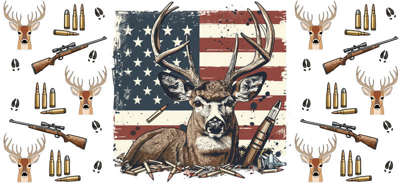 Patriotic Buck Deer Design 16oz UV DTF Transfer Cup Wrap for Libbey Glass KA-8606