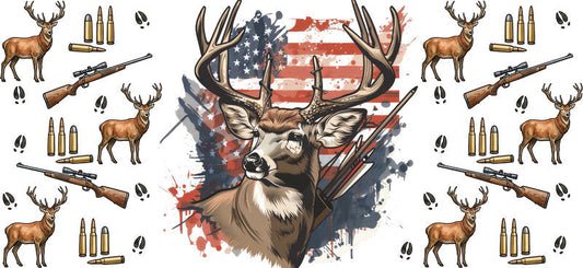 American Deer Hunter Graphic 16oz UV DTF Transfer Cup Wrap for Libbey Glass KA-8610