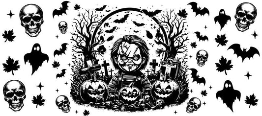KA-8617,Vintage-style spooky character collage cup wrap UV DTF transfer,KA-8617