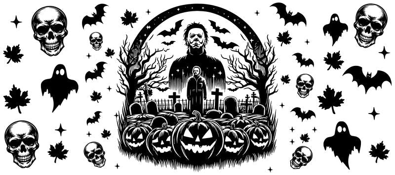 KA-8631,Vintage Halloween scene glass can wrap UV DTF transfer,KA-8631