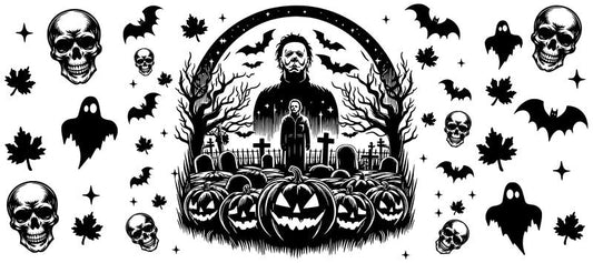 KA-8631,Vintage Halloween scene glass can wrap UV DTF transfer,KA-8631