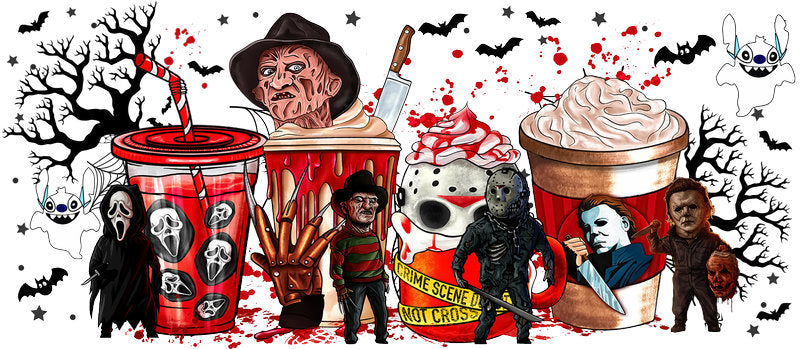 KA-8647,Spooky coffee character cup wrap UV DTF transfer,KA-8647