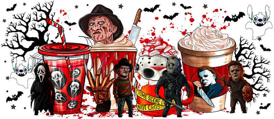 KA-8647,Spooky coffee character cup wrap UV DTF transfer,KA-8647