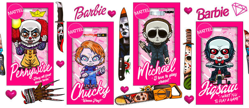 KA-8650,Pink fashion doll character glass can wrap UV DTF transfer,KA-8650