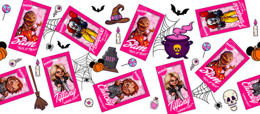 KA-8688,Pink horror fashion sticker glass can wrap UV DTF transfer,KA-8688