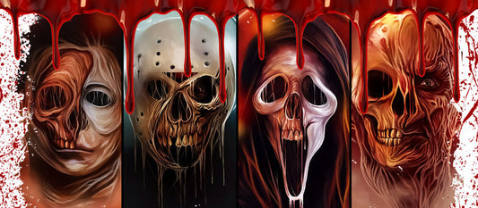 KA-8694,Horror skull character lineup glass can wrap UV DTF transfer,KA-8694