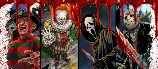 KA-8704,Horror villains character collage UV DTF transfer cup wrap,KA-8704