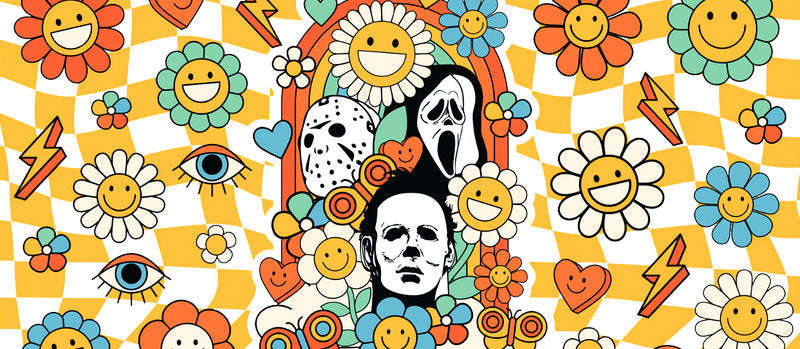 KA-8717,Retro spooky floral glass can wrap UV DTF transfer,KA-8717