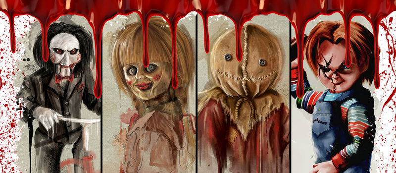 KA-8723,Creepy doll character lineup glass can wrap UV DTF transfer,KA-8723