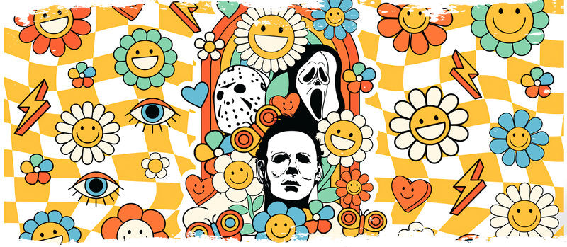 KA-8739,Retro spooky floral glass can wrap UV DTF transfer,KA-8739