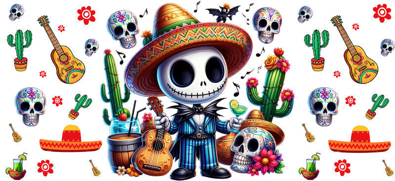 KA-8776: skeleton, guitar, sombrero, cactus, colorful