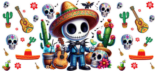 KA-8776: skeleton, guitar, sombrero, cactus, colorful