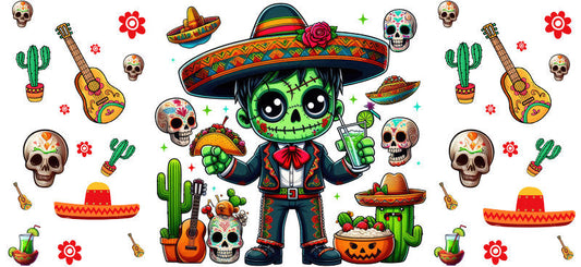KA-8778: skeleton dog, sombrero, cactus, colorful