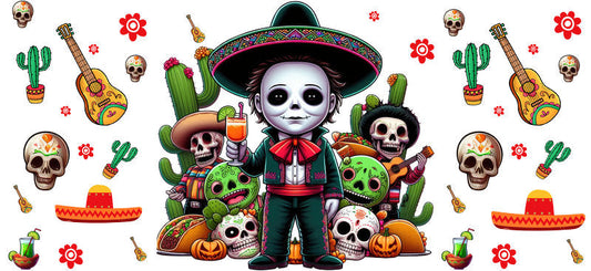 KA-8779: skeleton, guitar, sombrero, cactus, colorful