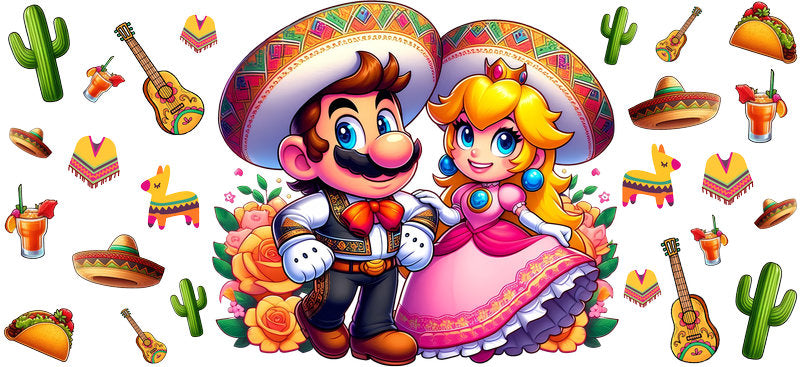 KA-8788: couple, guitar, sombrero, cactus, colorful
