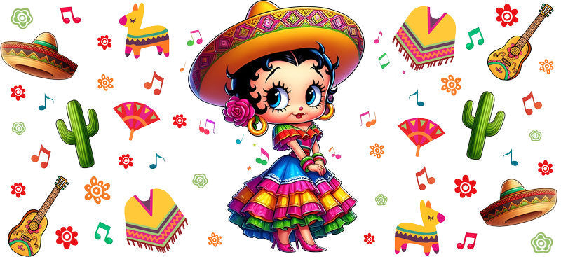 KA-8792: girl, dress, sombrero, cactus, colorful
