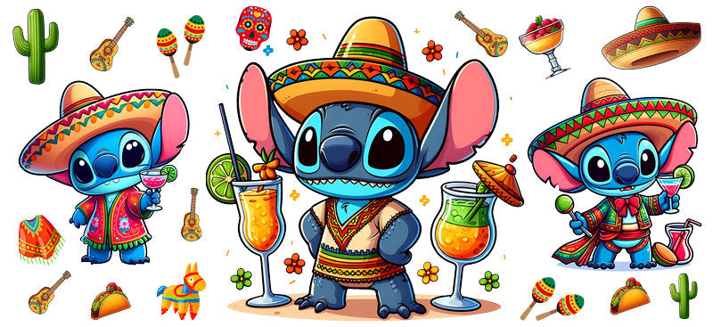 KA-8816: blue alien, grass skirt, cactus, colorful