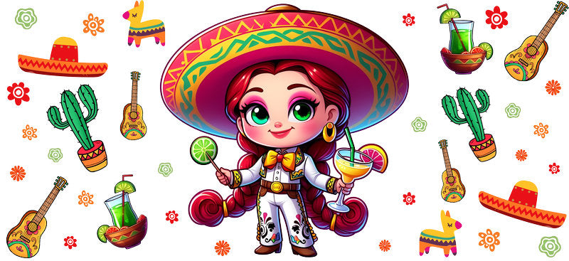 KA-8820: girl, sombrero, cactus, colorful