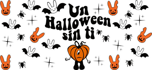 Halloween Bunny Pumpkin UV DTF Cup Wrap Transfer for 16oz Glass Can