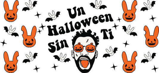 Halloween Bunny Face UV DTF Cup Wrap Transfer for 16oz Glass Can