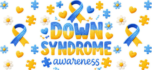 Blue and Yellow Awareness Ribbon Illustration for 16oz Glass
