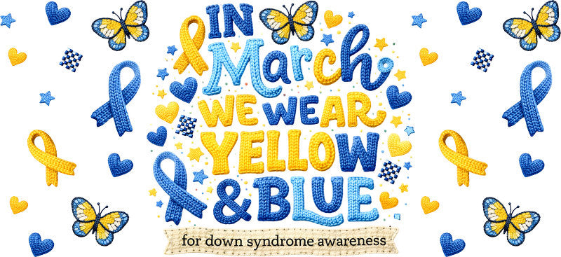 March We Wear Yellow and Blue Theme on 16oz Libbey Glass