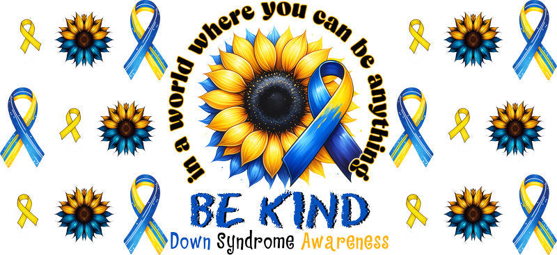 Be Kind Sunflower Ribbon Illustration on 16oz Glass