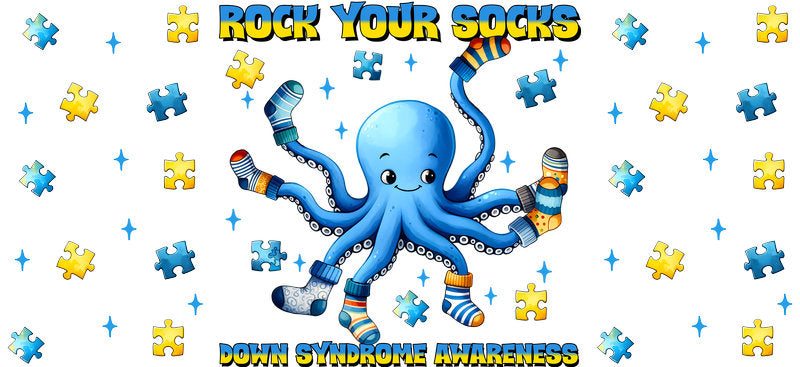 Blue and Yellow Awareness Octopus Illustration for 16oz Glass