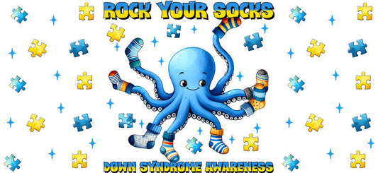 Blue and Yellow Awareness Octopus Illustration for 16oz Glass