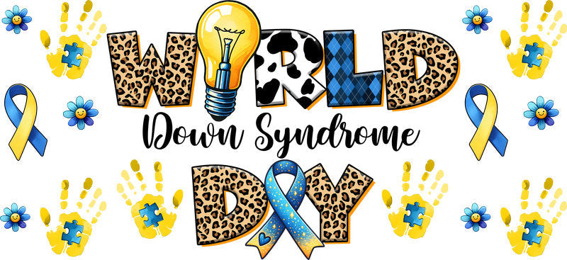 World Down Syndrome Day Typography Ribbon Artwork for 16oz Glass