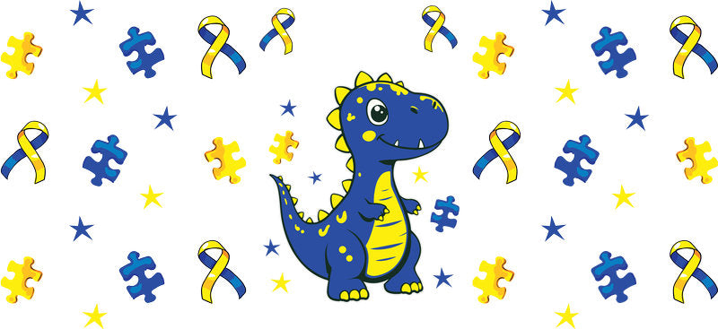 Blue Dinosaur Awareness Artwork for 16oz Glass Can